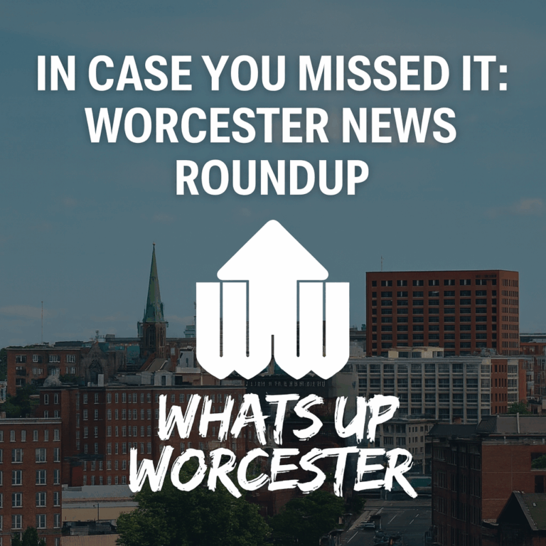 a group of buildings with a white arrow