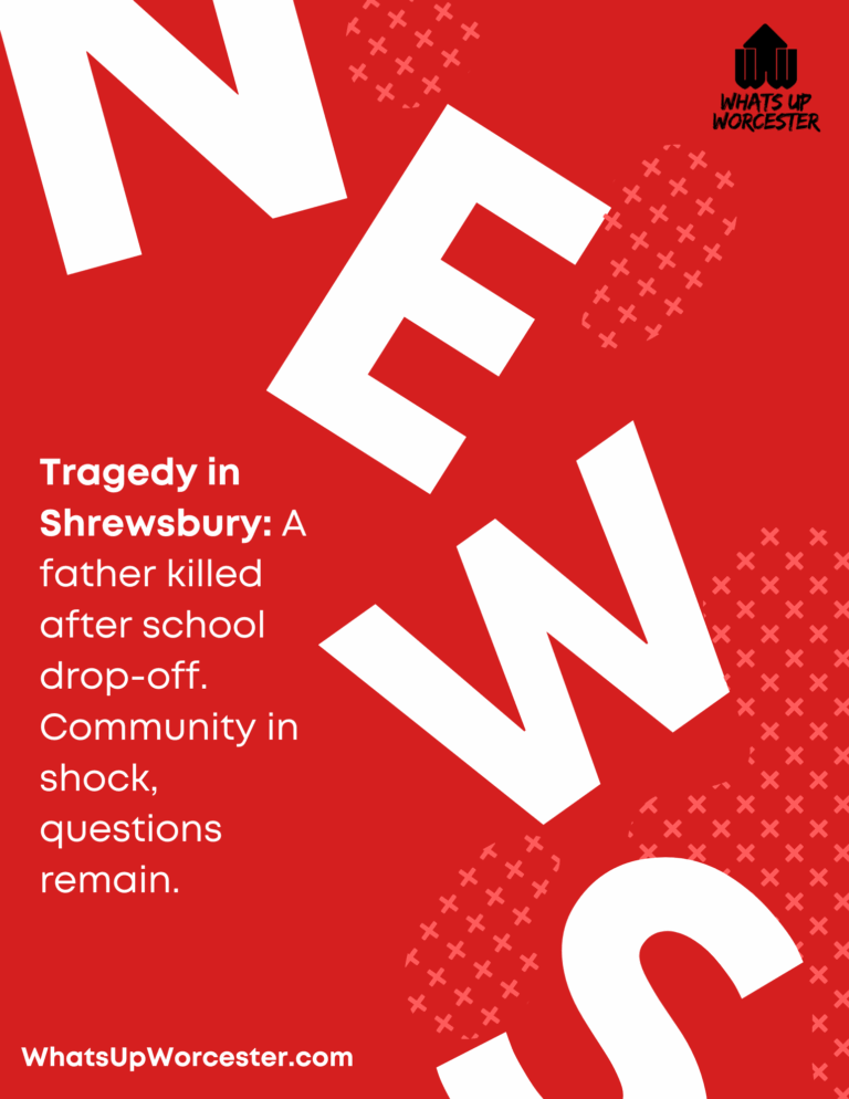 a red and white cover with white text Tragedy in Shrewsbury A father killed after school drop-off. Community in shock, questions remain.